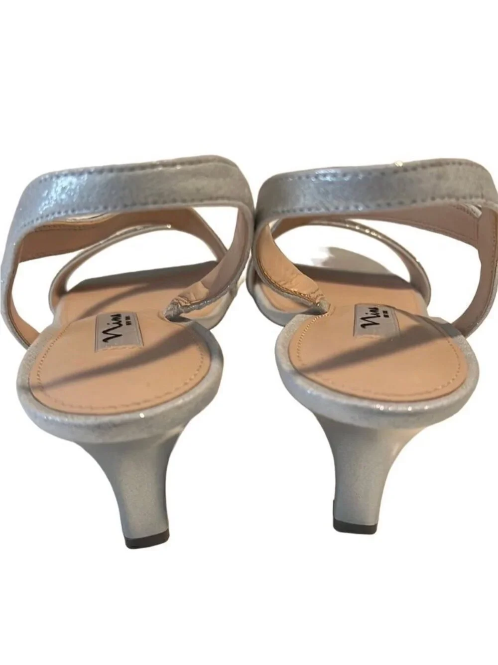 Nina Nieves True Silver Reflective Crystals Sling-back Sandals Size 7.5 NIB